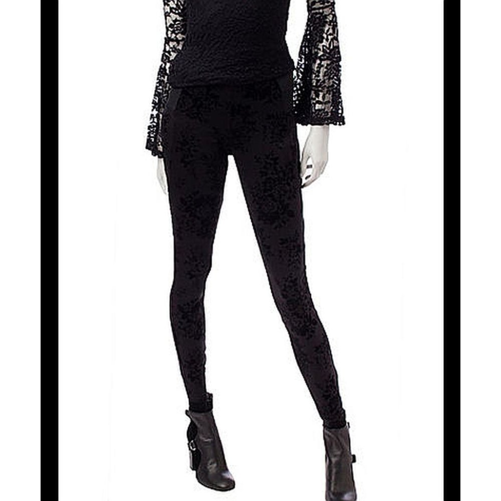 NWT Women's Medium Velvet Black Leggings Floral - Picture 2 of 4